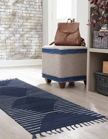 Navy Blue 2' 2 x 6' 1 Chindi Cotton Runner Area Rug Interior Design Home Decor Carpet Mat for Sale at Rug Engine