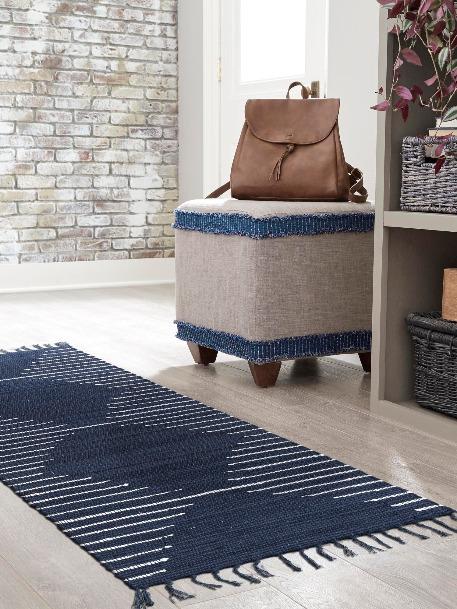 Navy Blue 2' 11 x 16' 1 Chindi Cotton Runner Area Rug Interior Design Home Decor Carpet Mat for Sale at Rug Engine