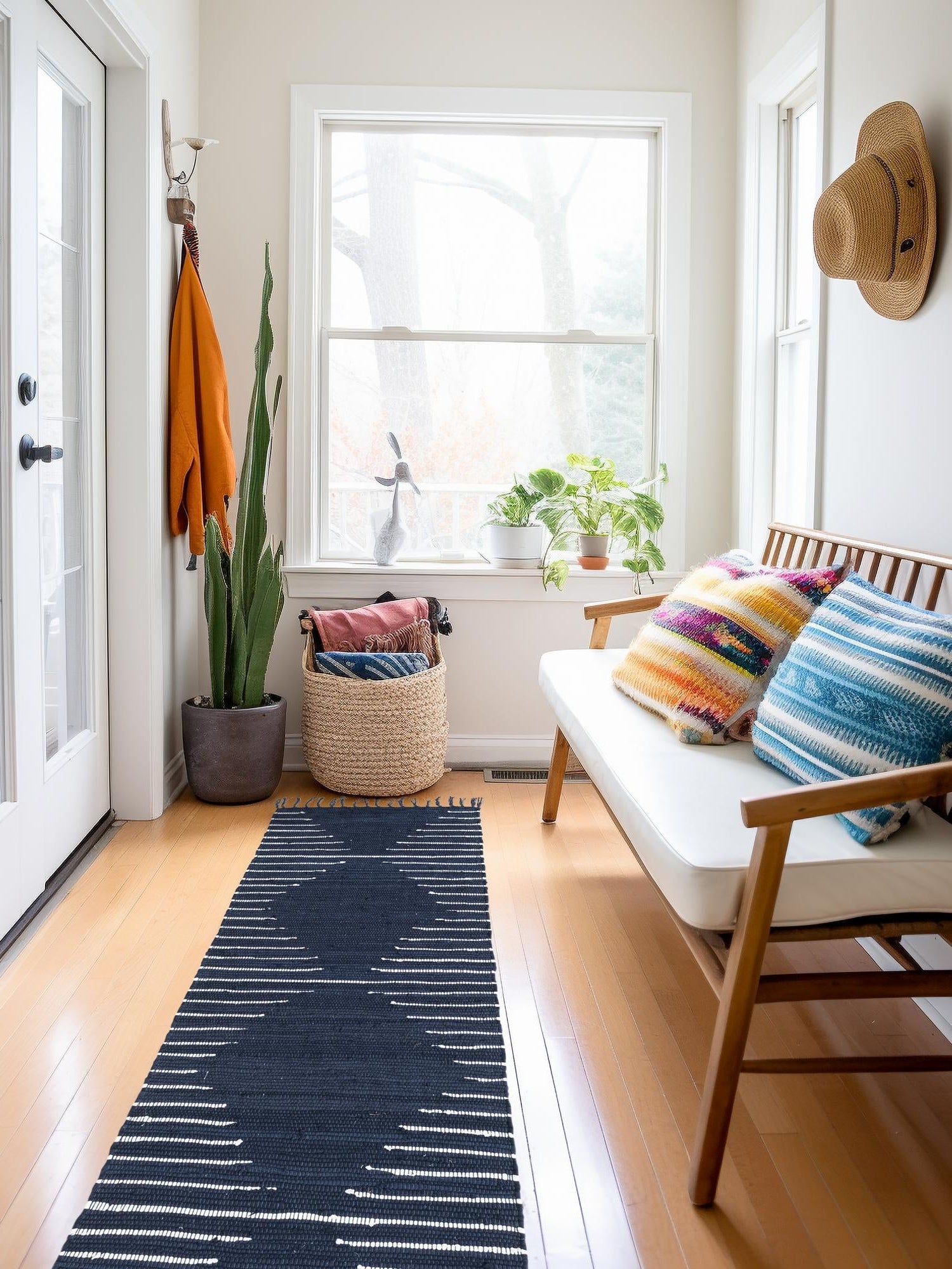Navy Blue 2' x 8' Chindi Cotton Runner Area Rug Interior Design Home Decor Carpet Mat for Sale at Rug Engine