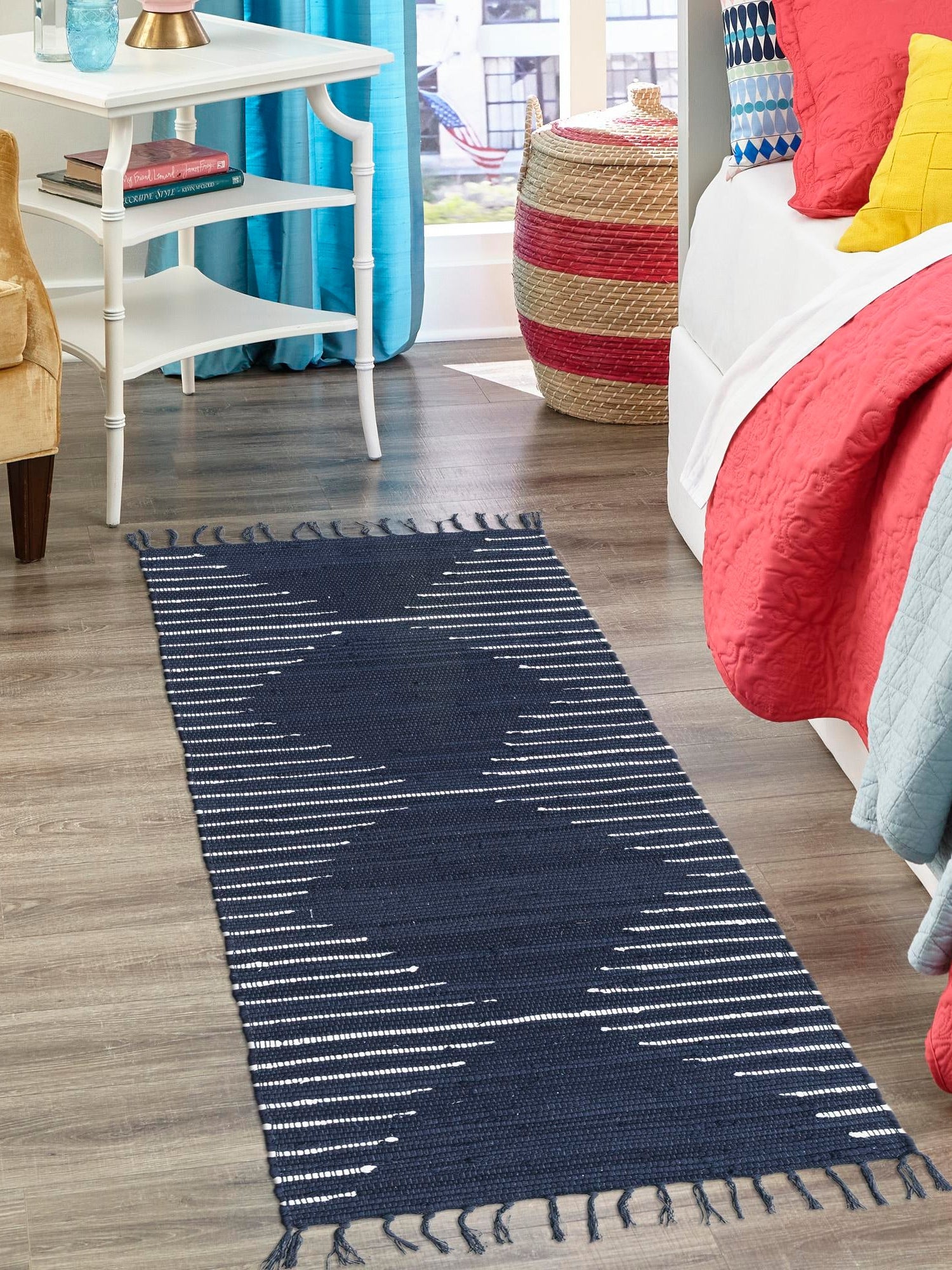 Navy Blue 2' 11 x 16' 1 Chindi Cotton Runner Area Rug Interior Design Home Decor Carpet Mat for Sale at Rug Engine
