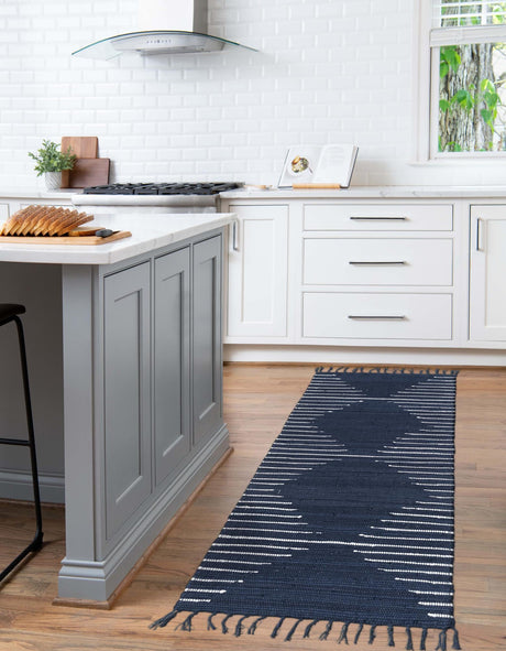 Navy Blue 2' 11 x 16' 1 Chindi Cotton Runner Area Rug Interior Design Home Decor Carpet Mat for Sale at Rug Engine