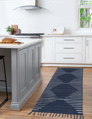 Navy Blue 2' 2 x 6' 1 Chindi Cotton Runner Area Rug Interior Design Home Decor Carpet Mat for Sale at Rug Engine