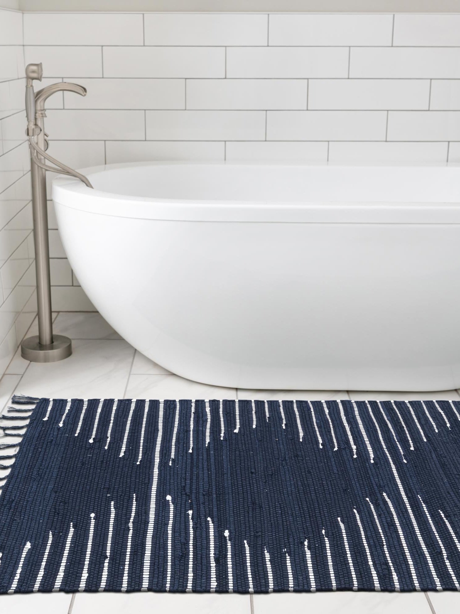 Navy Blue 2' 2 x 6' 1 Chindi Cotton Runner Area Rug Interior Design Home Decor Carpet Mat for Sale at Rug Engine