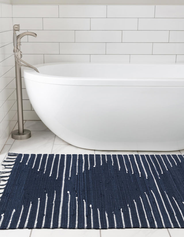 Navy Blue 3' x 13' 1 Chindi Cotton Runner Rug