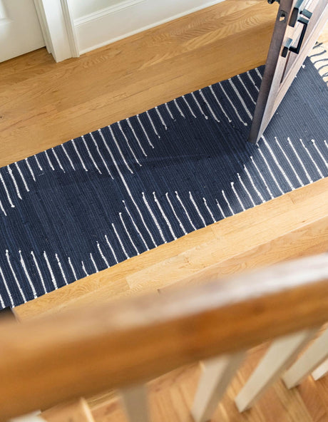 Navy Blue 2' 2 x 6' 1 Chindi Cotton Runner Area Rug Interior Design Home Decor Carpet Mat for Sale at Rug Engine