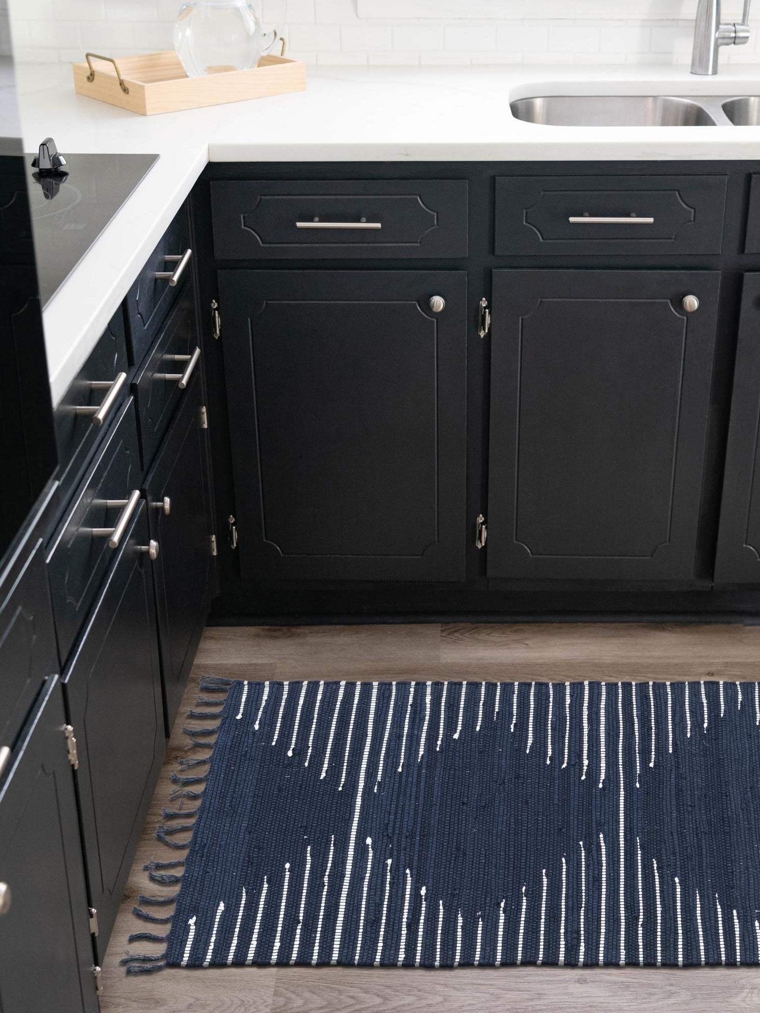 Navy Blue 2' x 8' Chindi Cotton Runner Area Rug Interior Design Home Decor Carpet Mat for Sale at Rug Engine