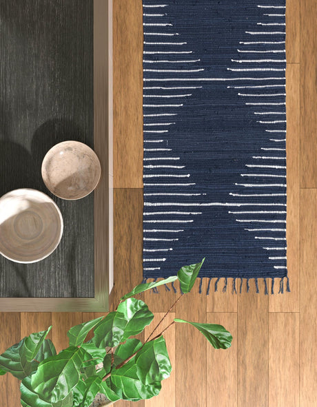 Navy Blue 2' x 8' Chindi Cotton Runner Area Rug Interior Design Home Decor Carpet Mat for Sale at Rug Engine