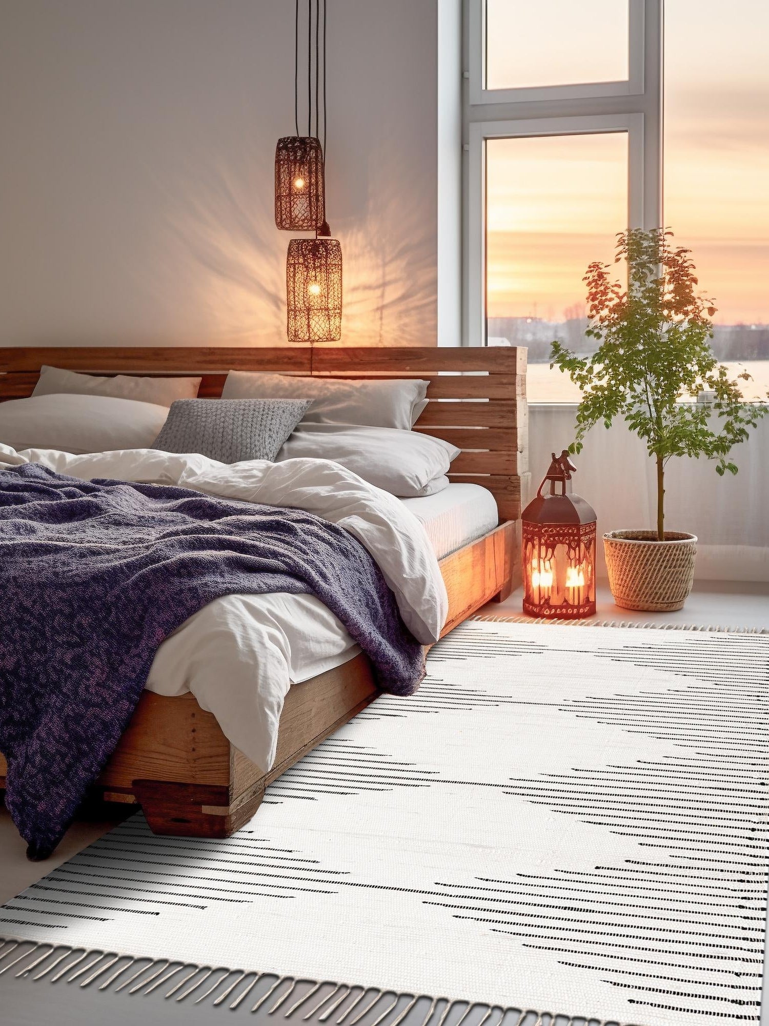 White 4' 1 x 6' 1 Chindi Cotton Rectangle Area Rug Interior Design Home Decor Carpet Mat for Sale at Rug Engine