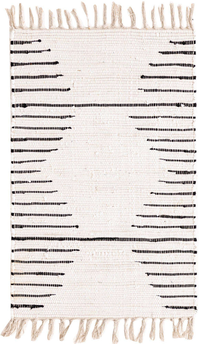 White 2' x 3' 1 Chindi Cotton Rectangle Rug
