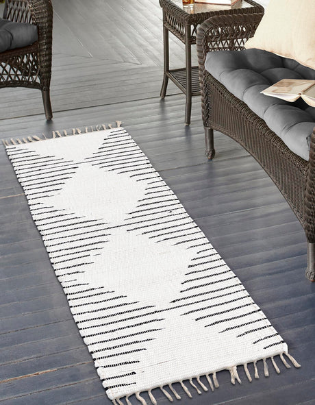 White 2' 7 x 10' Chindi Cotton Runner Area Rug Interior Design Home Decor Carpet Mat for Sale at Rug Engine