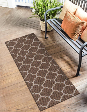 Brown 2' x 6' 1 Outdoor Trellis Runner Area Rug Weather Resistant for Patio, Deck, Terrace, Balcony, Porch Geometric Design Water Safe Outside Carpet for Sale at Rug Engine