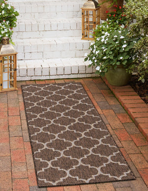 Brown 2' x 6' 1 Outdoor Trellis Runner Area Rug Weather Resistant for Patio, Deck, Terrace, Balcony, Porch Geometric Design Water Safe Outside Carpet for Sale at Rug Engine