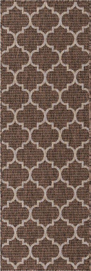Brown 2' x 6' 1 Outdoor Trellis Runner Area Rug Weather Resistant for Patio, Deck, Terrace, Balcony, Porch Geometric Design Water Safe Outside Carpet for Sale at Rug Engine