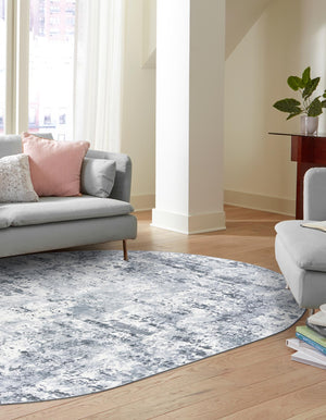 Vintage Blue 5' 3 x 8' Eos Oval Area Rug 100% Polypropylene Stain Resistant Carpet With Cotton Backing Marbled Design for Living, Dining Room, Office for Sale at Rug Engine