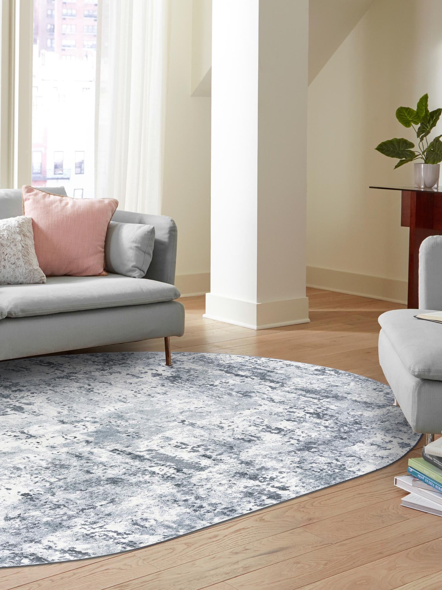 Vintage Blue 4' 1 x 6' 1 Eos Oval Area Rug 100% Polypropylene Stain Resistant Carpet With Cotton Backing Marbled Design for Living, Dining Room, Office for Sale at Rug Engine