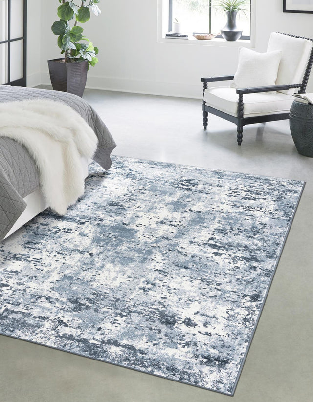 Vintage Blue 7' 10 x 11' Eos Rectangle Area Rug 100% Polypropylene Stain Resistant Carpet With Cotton Backing Marbled Design for Living, Dining Room, Office for Sale at Rug Engine
