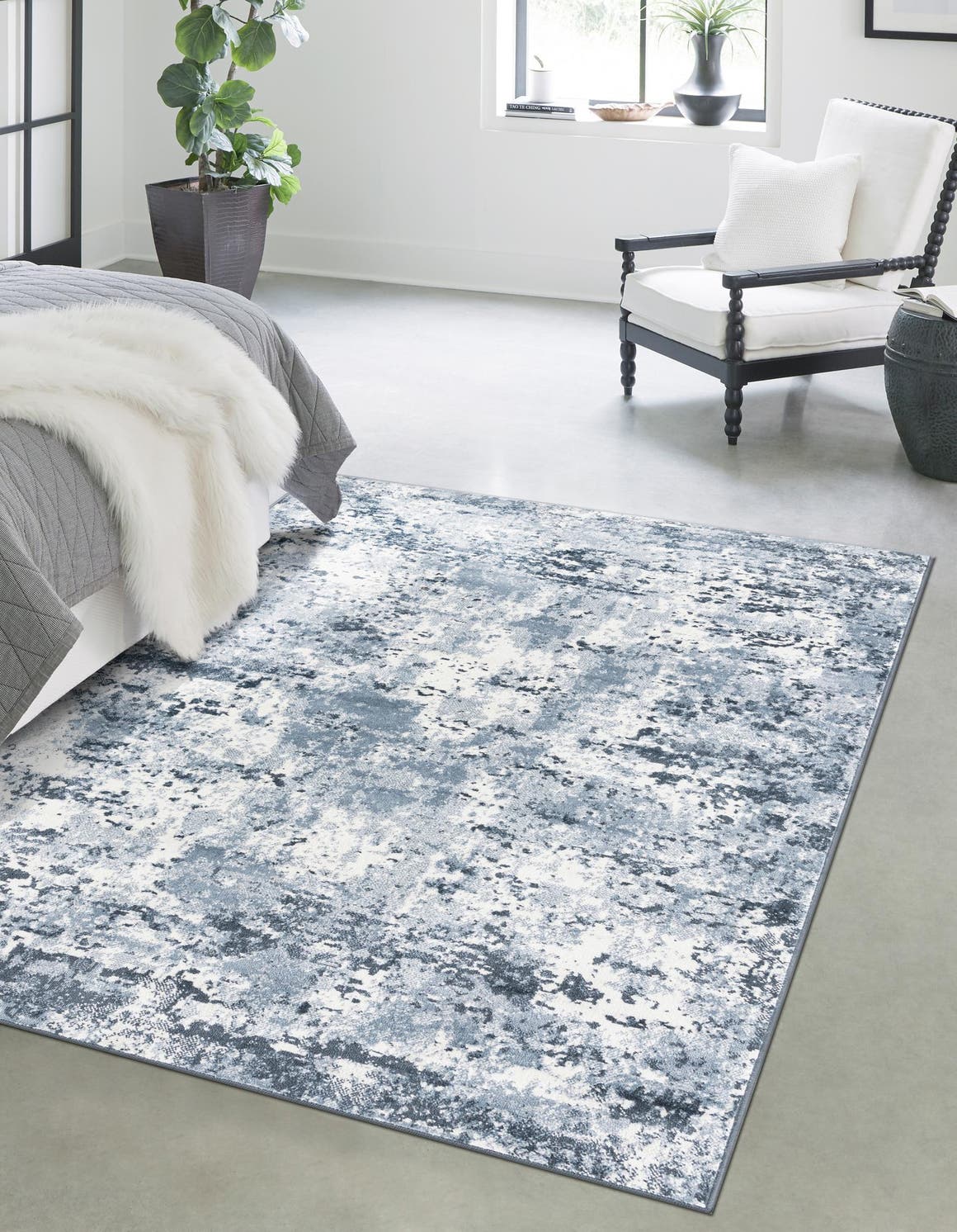 Vintage Blue 7' 1 x 10' Eos Rectangle Area Rug 100% Polypropylene Stain Resistant Carpet With Cotton Backing Marbled Design for Living, Dining Room, Office for Sale at Rug Engine