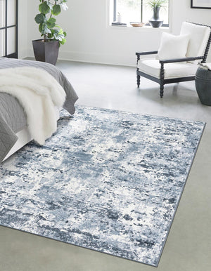 Vintage Blue 7' 1 x 10' Eos Rectangle Area Rug 100% Polypropylene Stain Resistant Carpet With Cotton Backing Marbled Design for Living, Dining Room, Office for Sale at Rug Engine