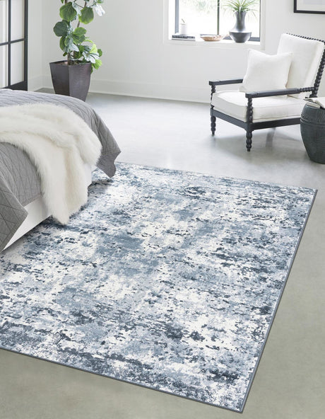 Vintage Blue 6' 1 x 9' Eos Rectangle Area Rug 100% Polypropylene Stain Resistant Carpet With Cotton Backing Marbled Design for Living, Dining Room, Office for Sale at Rug Engine
