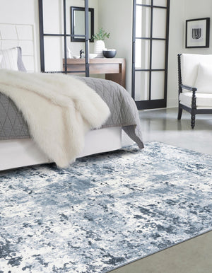 Vintage Blue 10' x 14' 1 Eos Rectangle Area Rug 100% Polypropylene Stain Resistant Carpet With Cotton Backing Marbled Design for Living, Dining Room, Office for Sale at Rug Engine