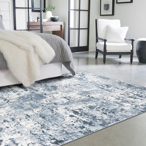 Vintage Blue 7' 1 x 10' Eos Rectangle Area Rug 100% Polypropylene Stain Resistant Carpet With Cotton Backing Marbled Design for Living, Dining Room, Office for Sale at Rug Engine