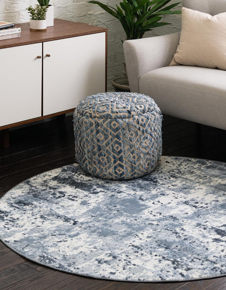 Vintage Blue 3' x 3' Eos Round Area Rug 100% Polypropylene Stain Resistant Carpet With Cotton Backing Marbled Design for Living, Dining Room, Office for Sale at Rug Engine