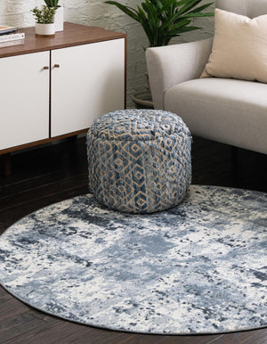 Vintage Blue 7' x 7' Eos Round Area Rug 100% Polypropylene Stain Resistant Carpet With Cotton Backing Marbled Design for Living, Dining Room, Office for Sale at Rug Engine