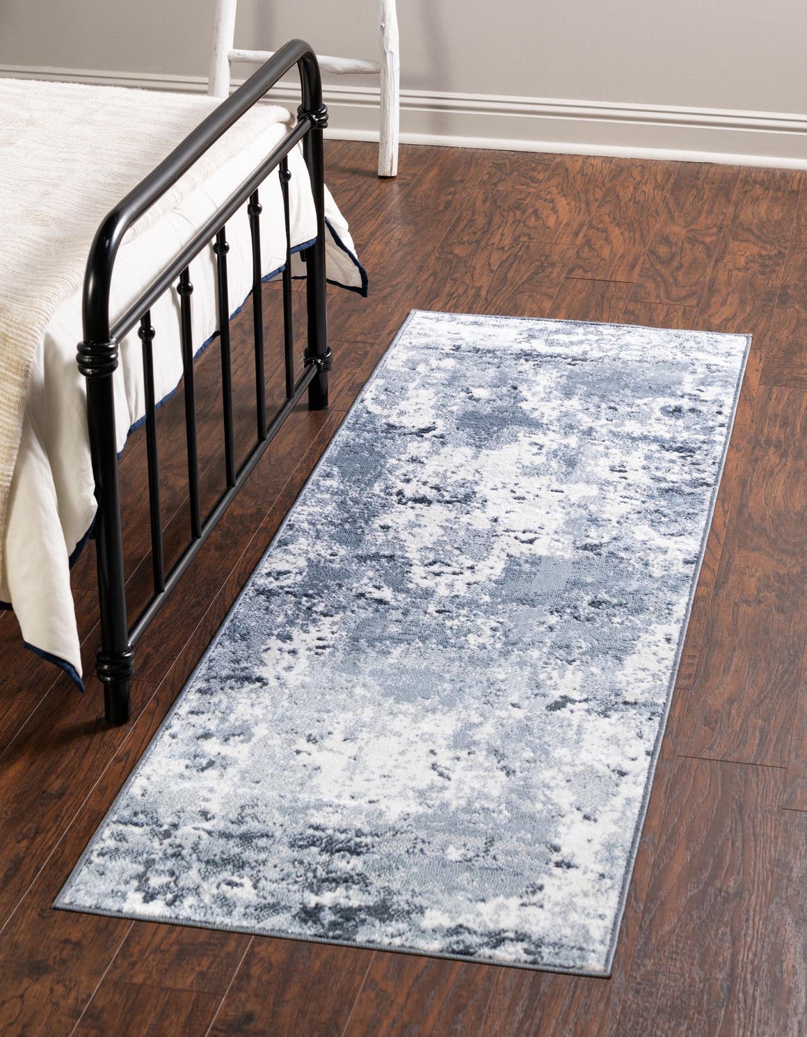 Vintage Blue 2' 7 x 10' Eos Runner Area Rug 100% Polypropylene Stain Resistant Carpet With Cotton Backing Marbled Design for Living, Dining Room, Office for Sale at Rug Engine