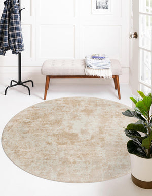 Sand 7' x 7' Eos Round Area Rug 100% Polypropylene Stain Resistant Carpet With Cotton Backing Marbled Design for Living, Dining Room, Office for Sale at Rug Engine