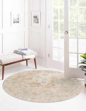 Sand 5' x 5' Eos Round Area Rug 100% Polypropylene Stain Resistant Carpet With Cotton Backing Marbled Design for Living, Dining Room, Office for Sale at Rug Engine