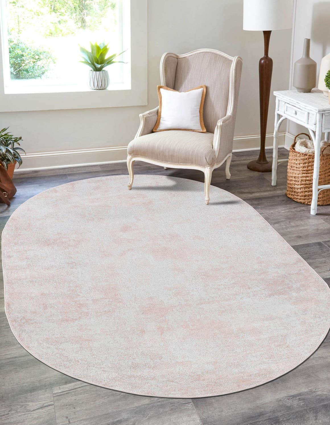 Carnation Pink 4' 1 x 6' 1 Eos Oval Area Rug 100% Polypropylene Stain Resistant Carpet With Cotton Backing Marbled Design for Living, Dining Room, Office for Sale at Rug Engine