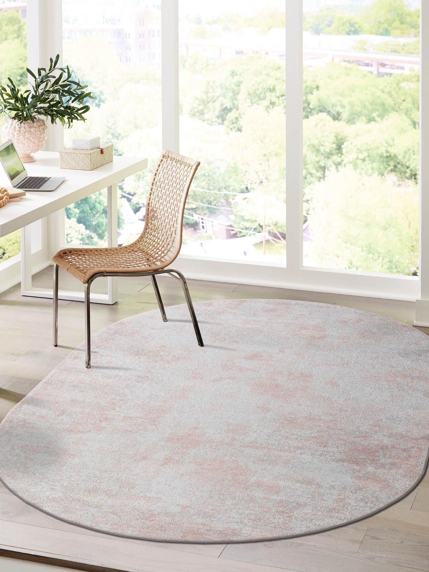 Carnation Pink 4' 1 x 6' 1 Eos Oval Area Rug 100% Polypropylene Stain Resistant Carpet With Cotton Backing Marbled Design for Living, Dining Room, Office for Sale at Rug Engine