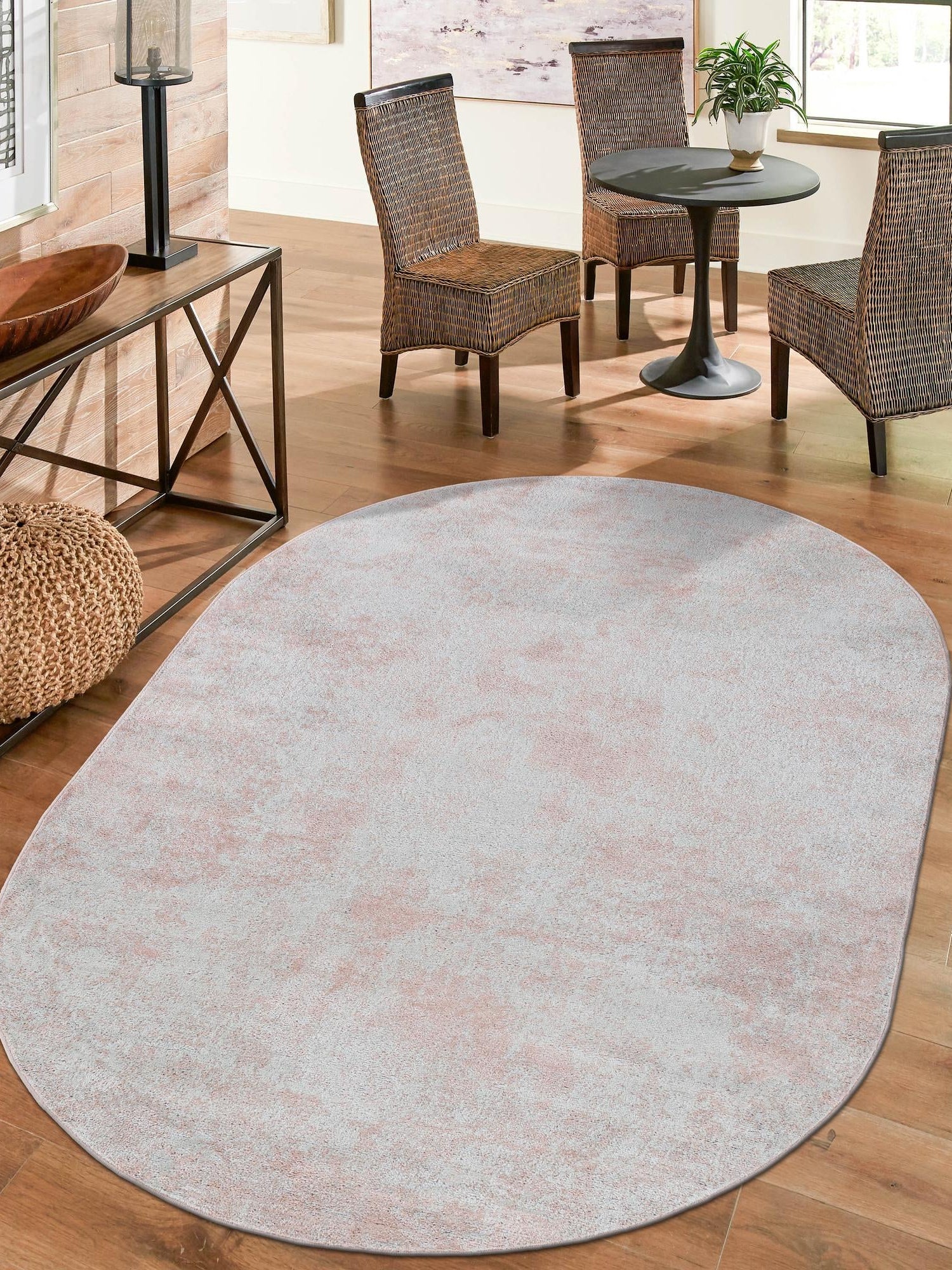 Carnation Pink 5' 3 x 8' Eos Oval Area Rug 100% Polypropylene Stain Resistant Carpet With Cotton Backing Marbled Design for Living, Dining Room, Office for Sale at Rug Engine