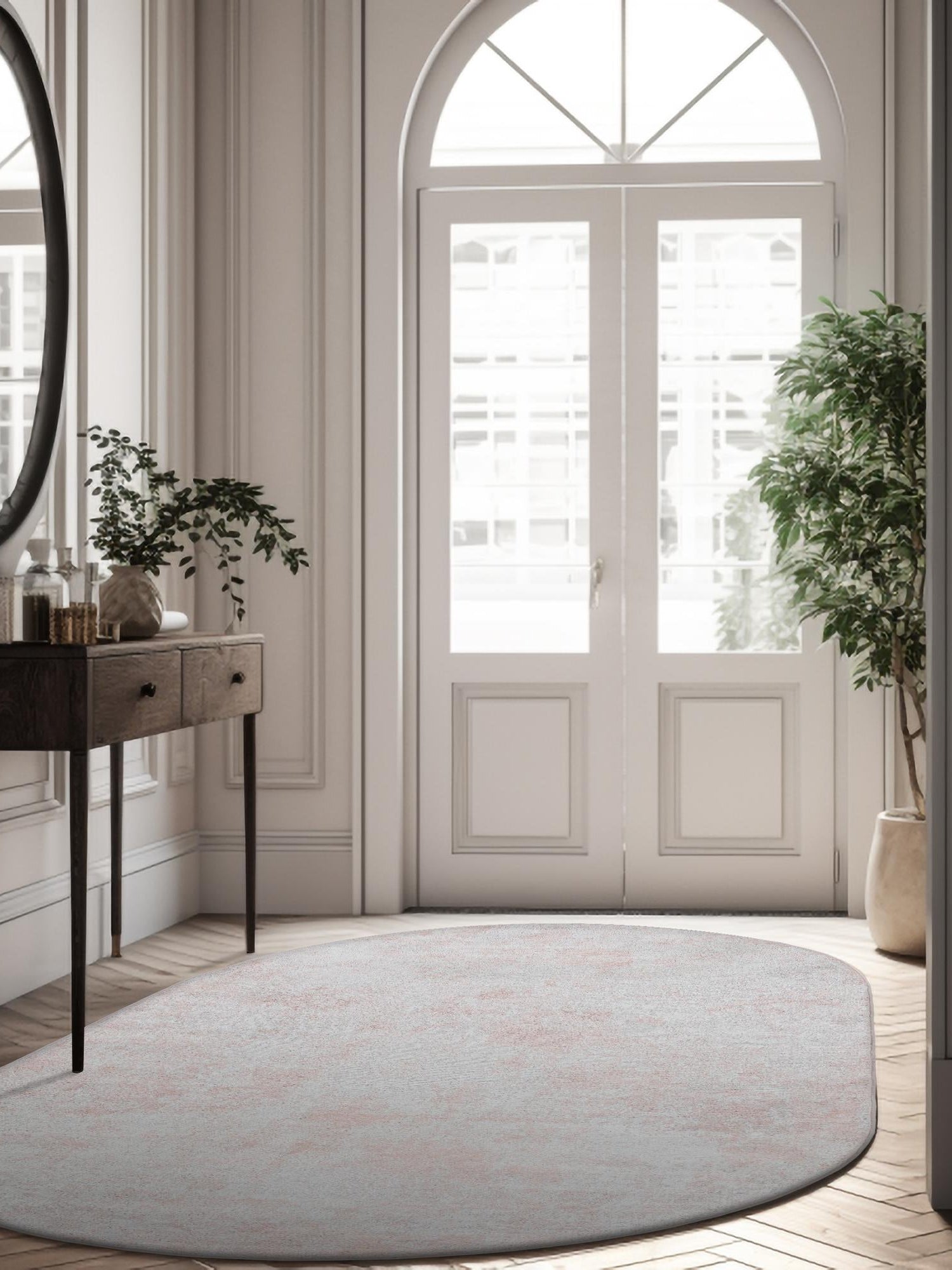 Carnation Pink 4' 1 x 6' 1 Eos Oval Area Rug 100% Polypropylene Stain Resistant Carpet With Cotton Backing Marbled Design for Living, Dining Room, Office for Sale at Rug Engine