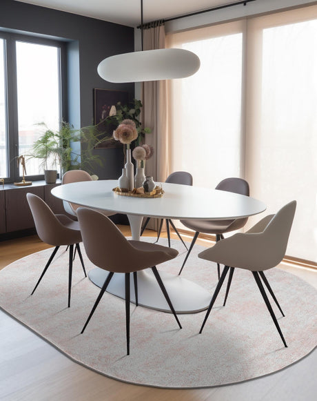 Carnation Pink 4' 1 x 6' 1 Eos Oval Area Rug 100% Polypropylene Stain Resistant Carpet With Cotton Backing Marbled Design for Living, Dining Room, Office for Sale at Rug Engine