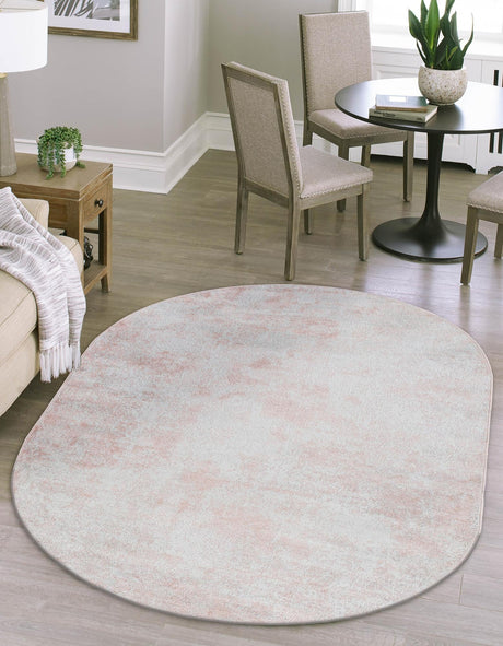 Carnation Pink 5' 3 x 8' Eos Oval Area Rug 100% Polypropylene Stain Resistant Carpet With Cotton Backing Marbled Design for Living, Dining Room, Office for Sale at Rug Engine