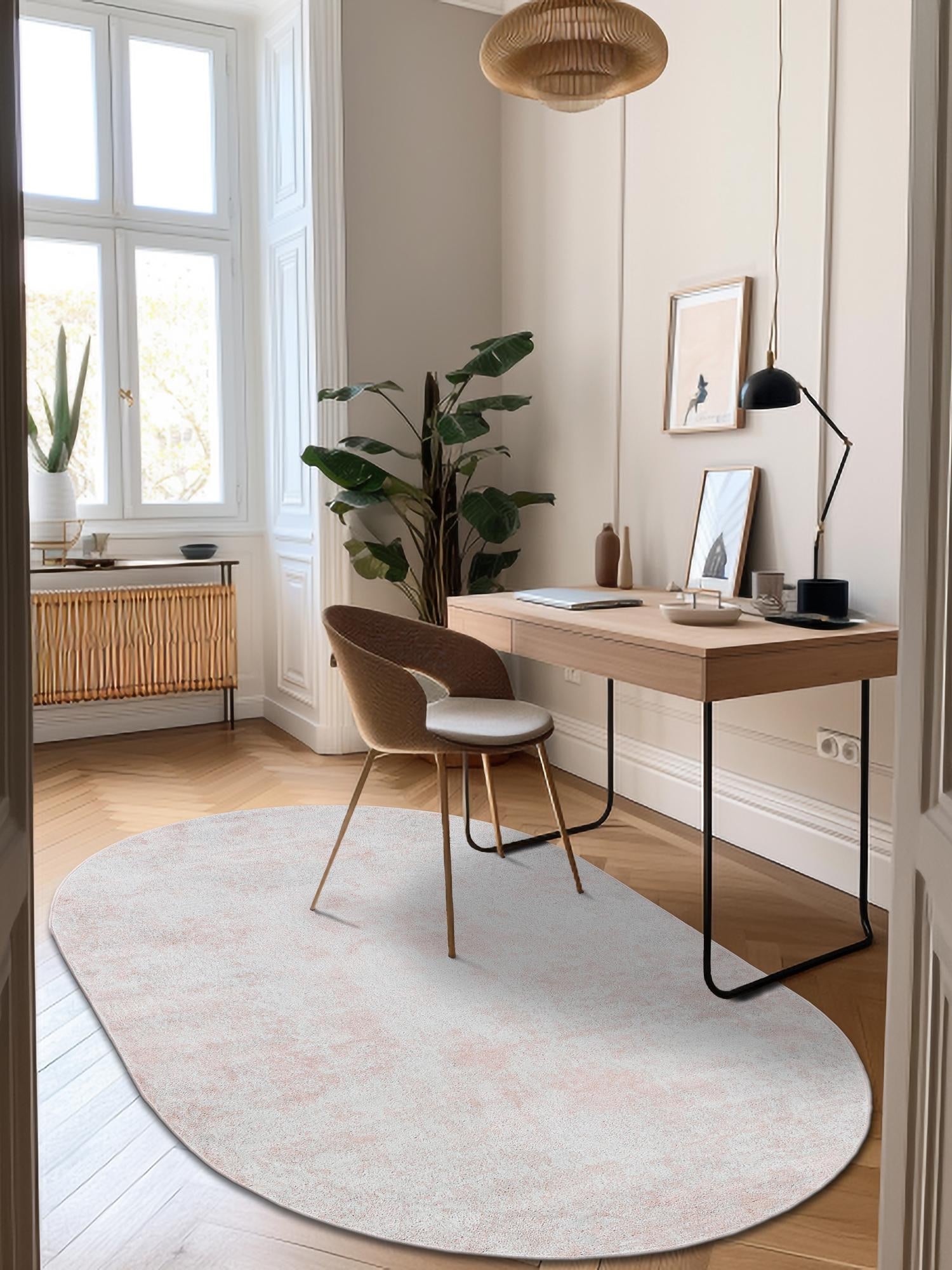 Carnation Pink 4' 1 x 6' 1 Eos Oval Area Rug 100% Polypropylene Stain Resistant Carpet With Cotton Backing Marbled Design for Living, Dining Room, Office for Sale at Rug Engine