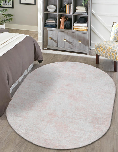 Carnation Pink 4' 1 x 6' 1 Eos Oval Area Rug 100% Polypropylene Stain Resistant Carpet With Cotton Backing Marbled Design for Living, Dining Room, Office for Sale at Rug Engine