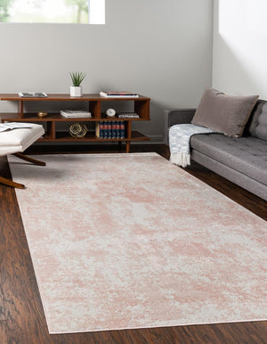 Carnation Pink 7' 10 x 10' Eos Rectangle Area Rug 100% Polypropylene Stain Resistant Carpet With Cotton Backing Marbled Design for Living, Dining Room, Office for Sale at Rug Engine
