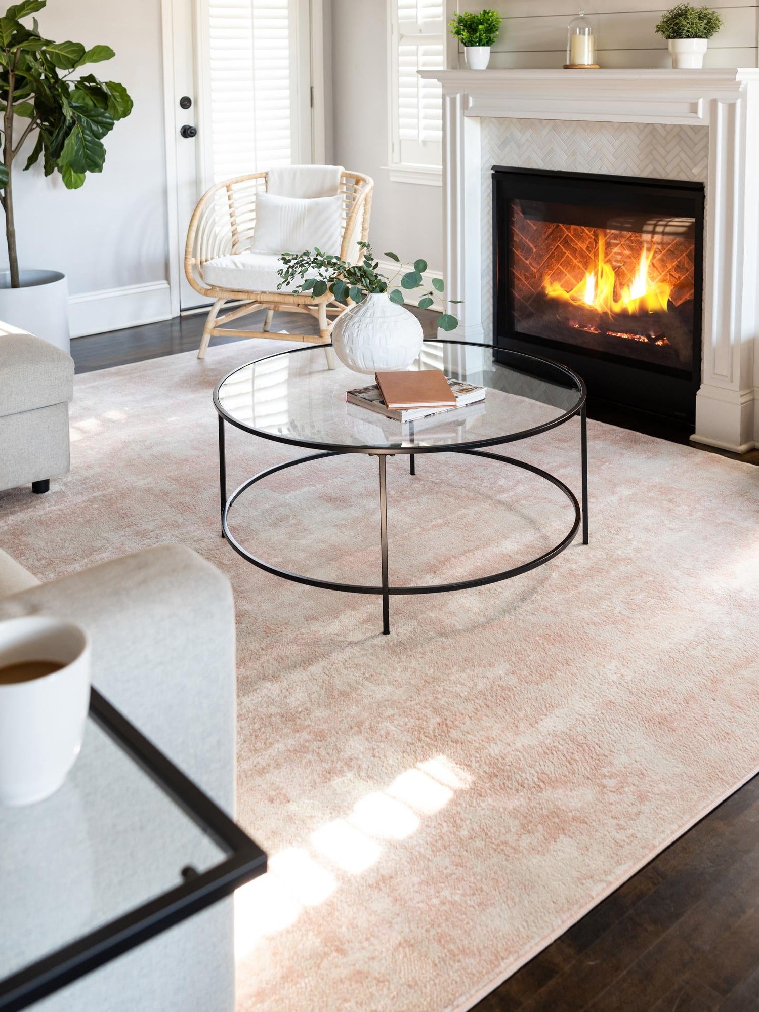 Carnation Pink 7' 10 x 10' Eos Rectangle Area Rug 100% Polypropylene Stain Resistant Carpet With Cotton Backing Marbled Design for Living, Dining Room, Office for Sale at Rug Engine