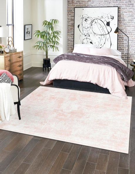 Carnation Pink 5' x 5' Eos Square Area Rug 100% Polypropylene Stain Resistant Carpet With Cotton Backing Marbled Design for Living, Dining Room, Office for Sale at Rug Engine