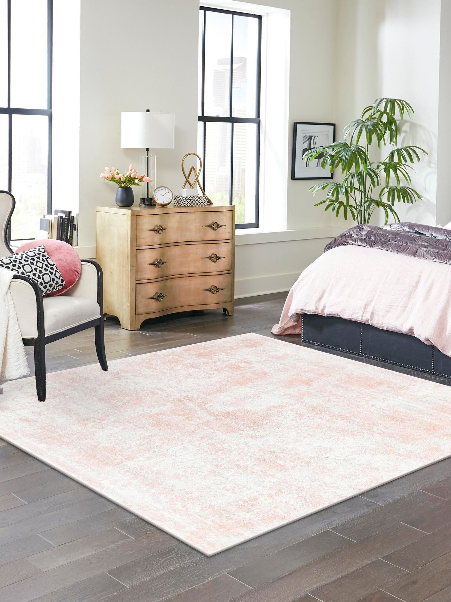 Carnation Pink 6' x 6' Eos Square Area Rug 100% Polypropylene Stain Resistant Carpet With Cotton Backing Marbled Design for Living, Dining Room, Office for Sale at Rug Engine
