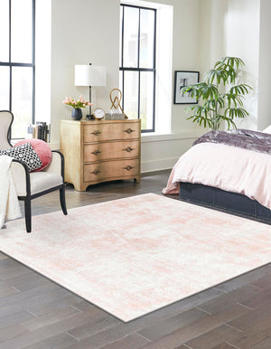 Carnation Pink 7' 10 x 7' 10 Eos Square Area Rug 100% Polypropylene Stain Resistant Carpet With Cotton Backing Marbled Design for Living, Dining Room, Office for Sale at Rug Engine