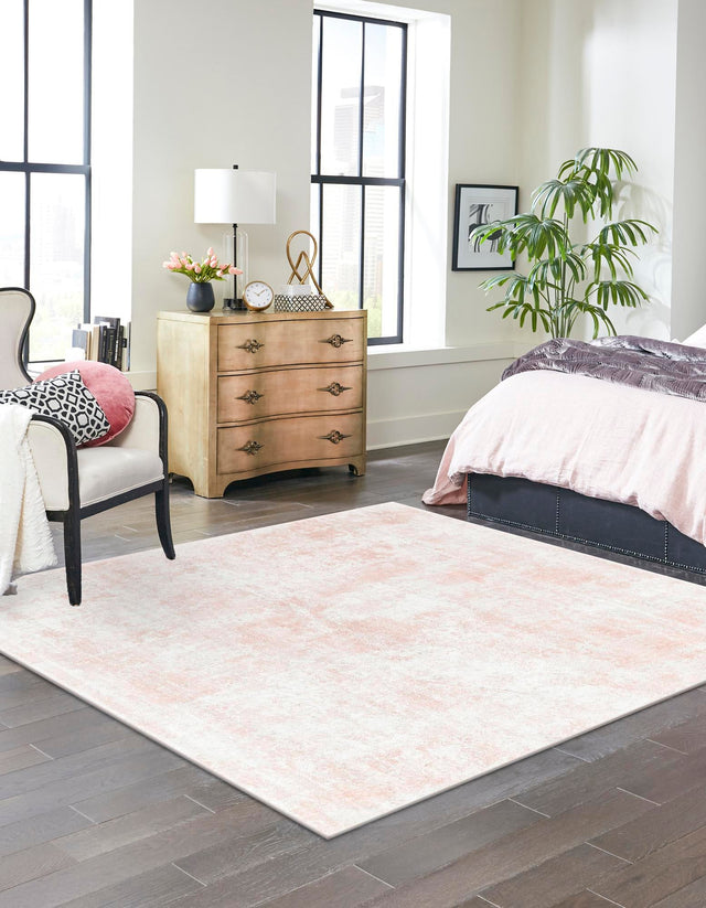 Carnation Pink 7' 10 x 7' 10 Eos Square Area Rug 100% Polypropylene Stain Resistant Carpet With Cotton Backing Marbled Design for Living, Dining Room, Office for Sale at Rug Engine
