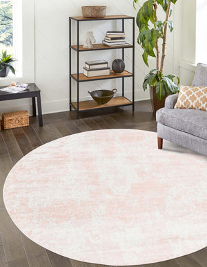 Carnation Pink 7' 1 x 7' 1 Eos Round Area Rug 100% Polypropylene Stain Resistant Carpet With Cotton Backing Marbled Design for Living, Dining Room, Office for Sale at Rug Engine