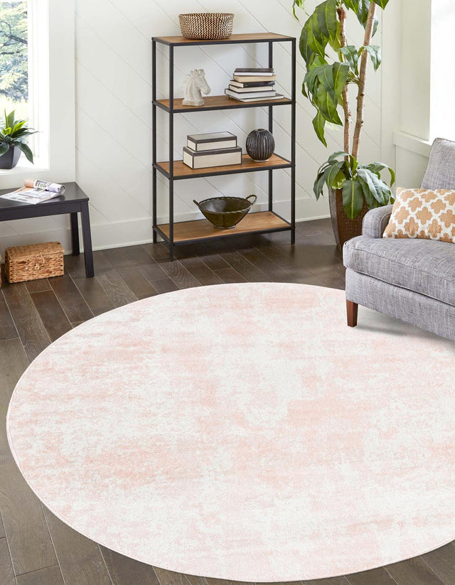 Carnation Pink 7' 1 x 7' 1 Eos Round Area Rug 100% Polypropylene Stain Resistant Carpet With Cotton Backing Marbled Design for Living, Dining Room, Office for Sale at Rug Engine