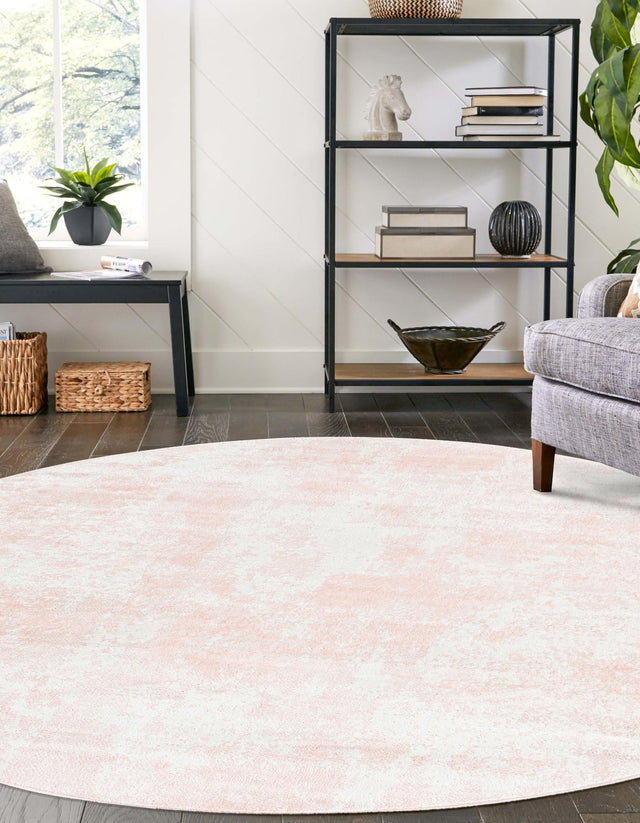 Carnation Pink 7' 1 x 7' 1 Eos Round Area Rug 100% Polypropylene Stain Resistant Carpet With Cotton Backing Marbled Design for Living, Dining Room, Office for Sale at Rug Engine