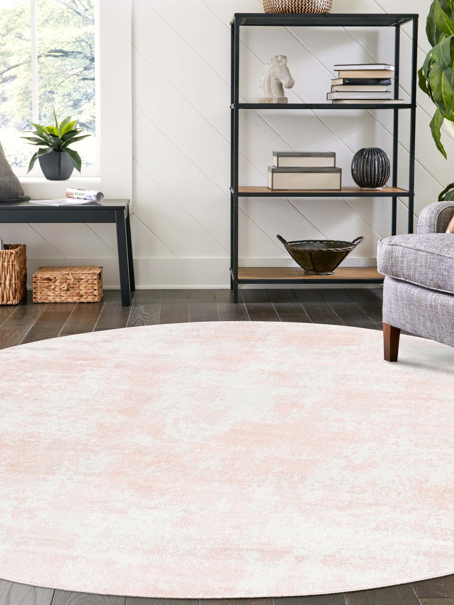 Carnation Pink 5' x 5' Eos Round Area Rug 100% Polypropylene Stain Resistant Carpet With Cotton Backing Marbled Design for Living, Dining Room, Office for Sale at Rug Engine
