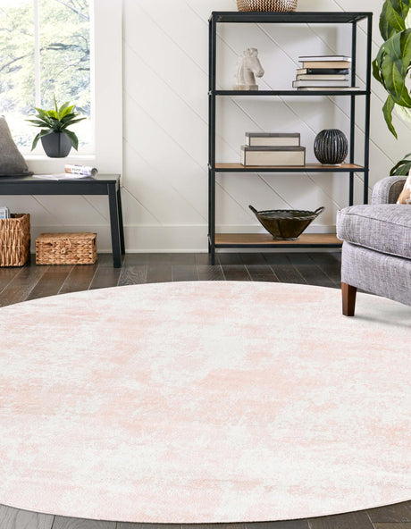 Carnation Pink 5' x 5' Eos Round Area Rug 100% Polypropylene Stain Resistant Carpet With Cotton Backing Marbled Design for Living, Dining Room, Office for Sale at Rug Engine