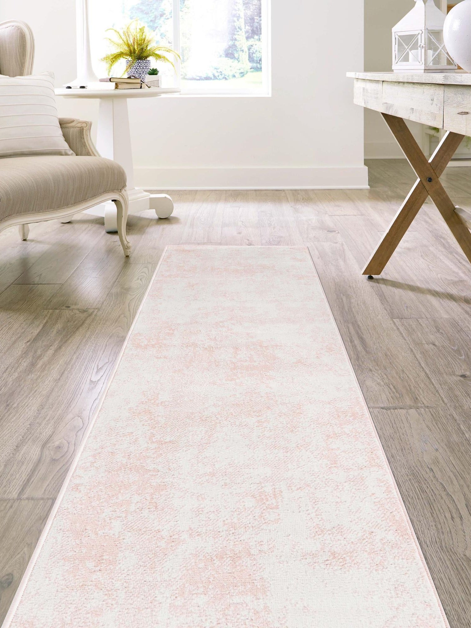 Carnation Pink 2' 7 x 12' Eos Runner Area Rug 100% Polypropylene Stain Resistant Carpet With Cotton Backing Marbled Design for Living, Dining Room, Office for Sale at Rug Engine